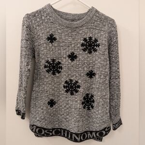 Moschino Women's Gray Sweater with Black Snowflake Design Small